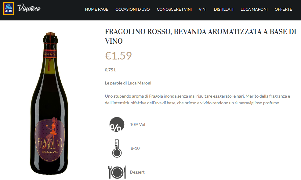 fragolino aldi 92 punti luca maroni descrizione bevanda vino