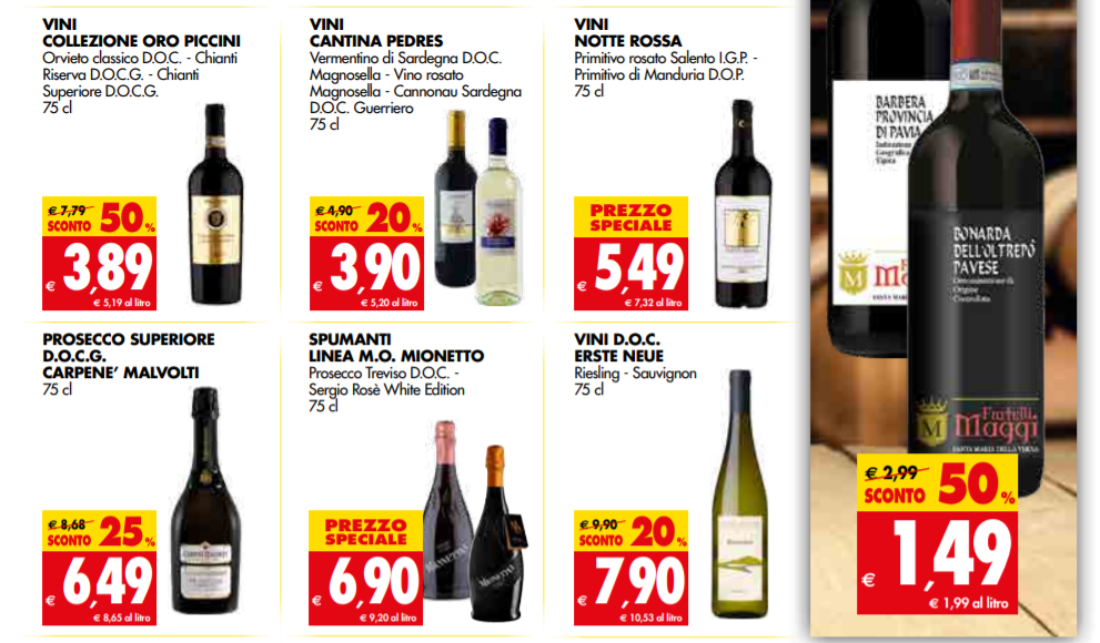 Novembre tra alti e bassi per il vino in offerta al supermercato