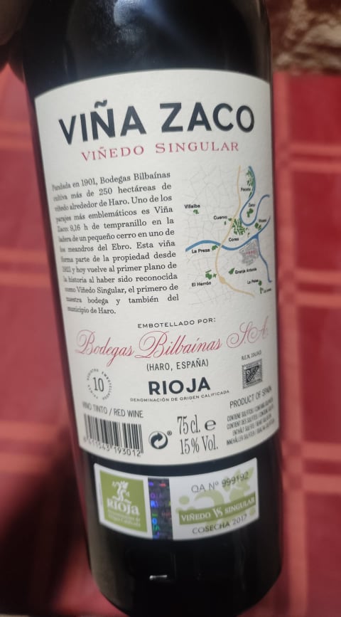 Rioja Doc Vinedo Singular Vina Zaco 2017 di Bodegas Bilbainas Vina Pomal vino