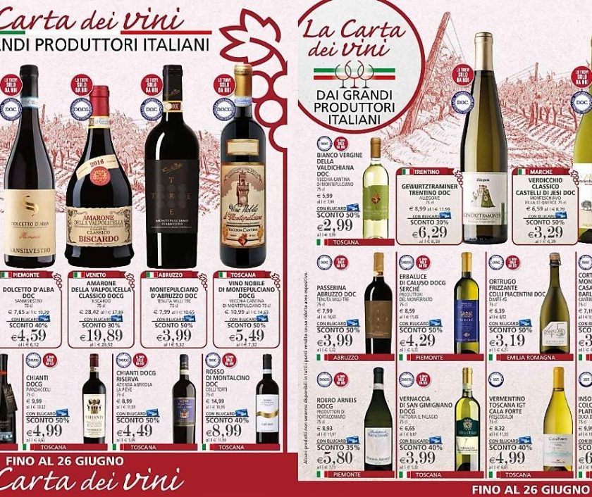 Pagella dei vini a volantino fino ai primi di Giugno promosso Il Gigante