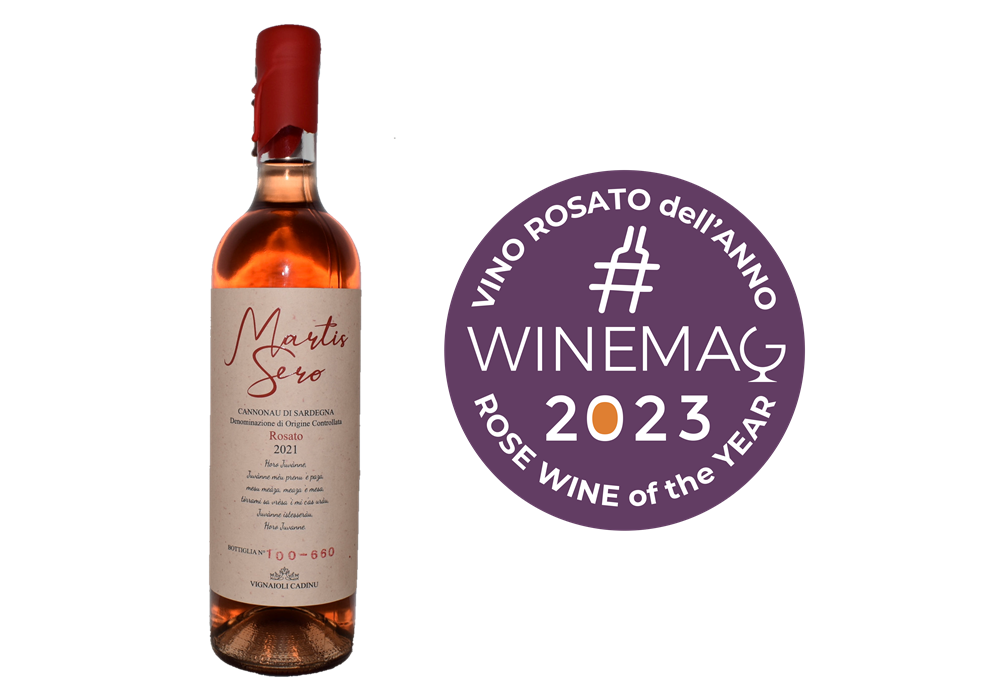 Il Cannonau di Sardegna 2021 Martis Sero di Vignaioli Cadinu è Miglior rosato italiano 2023 per la guida top 100 migliori vini italiani winemag.it