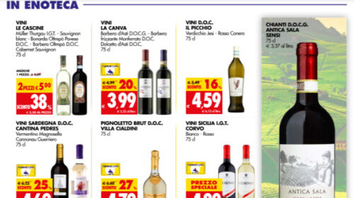 Carrefour, Esselunga, Il Gigante e Tigros cambio promo per i vini a volantino