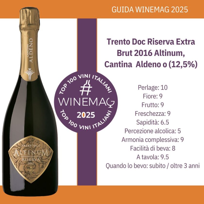 Trento Doc Riserva Extra Brut 2016 Altinum Cantina Aldeno Guida Top 100 Migliori Vini italiani 2025 di Winemag