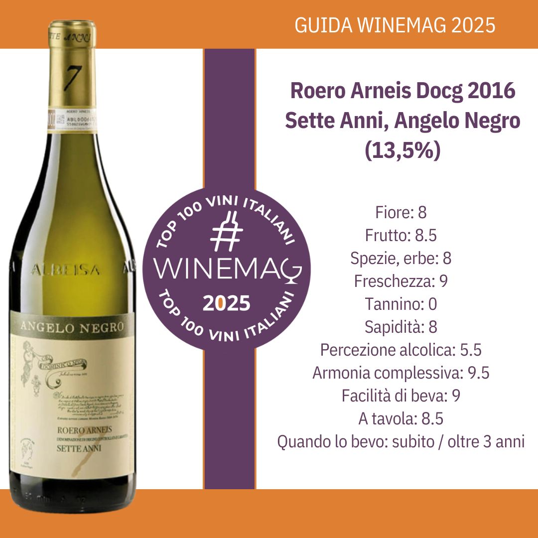 Roero Arneis Docg 2016 Sette Anni, Angelo Negro Dalla Guida Top 100 Migliori Vini italiani 2025 di Winemag Roero Arneis Docg 2016 Sette Anni, Angelo Negro Dalla Guida Top 100 Migliori Vini italiani 2025 di Winemag