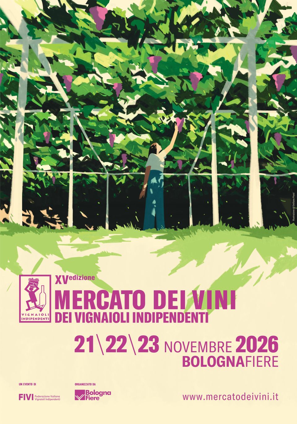Mercato dei Vini FIVI 2026, a Bologna dal 21 al 23 novembre. Emiliano Ponzi firma il manifesto della 15ª edizione