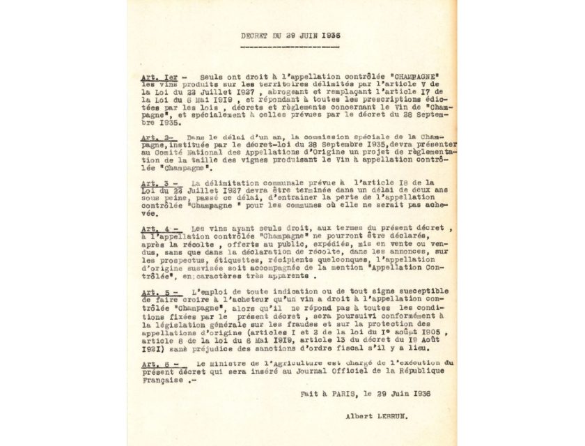 AOC Champagne compie 90 anni il decreto del 1936 che blindò la denominazione