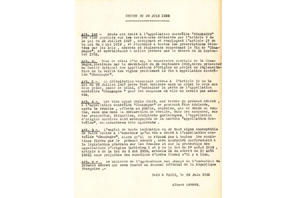 AOC Champagne compie 90 anni il decreto del 1936 che blindò la denominazione