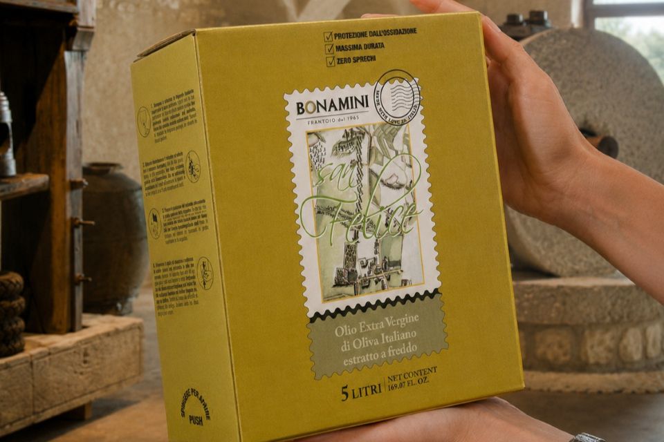 Frantoio Bonamini lancia il bag-in-box da 5 litri per l'olio EVO San Felice
